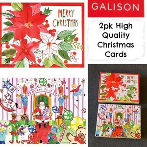 Galison - Glossy Watercolor Christmas Cards Notecards & Envelopes 2 Box Set